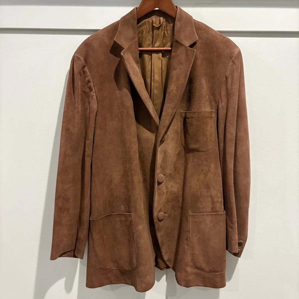 Lopez Suede Leather Blazer Mens 42 Brown Argentina Fine Leather Goods Jacket 70s